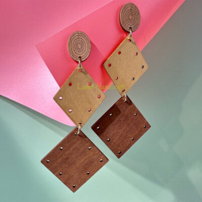 Ethnic Geometric Dangle Earrings With Laser-Cut Squares