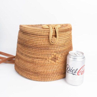 Handwoven Vintage Rattan Backpack With Cotton Lining