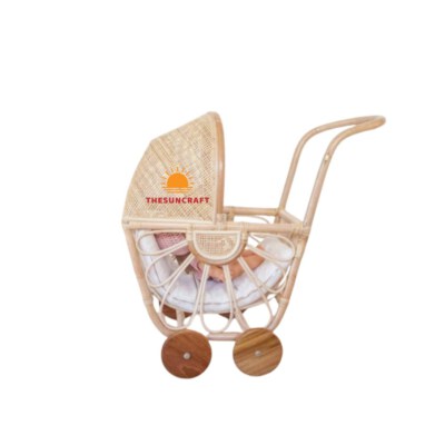 Foldable Rattan Doll Pram Stroller