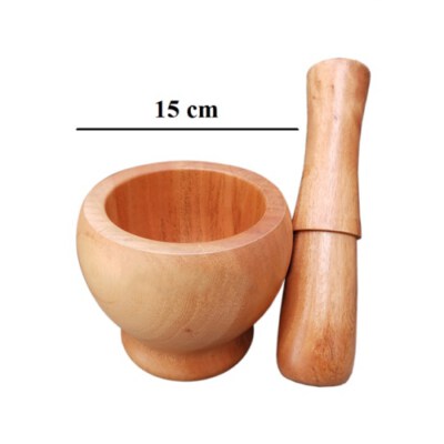 Premium Wooden Mortar & Pestle Set (Barrel Shape, Solid Xà Cừ Wood, Food-Safety Tested, CB15)