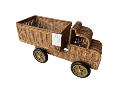 Rattan Trucking Basket – Handwoven Kids Storage Basket (Natural, Square)