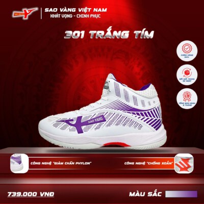 Lightweight Volleyball Shoes Model 301 (White/Purple, Phylon Shock Absorption)