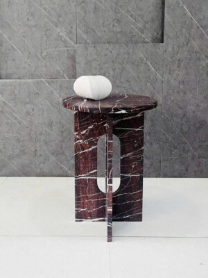 Rosso Lavento Marble Side Table (ST25, Natural Marble, Bulk Production)
