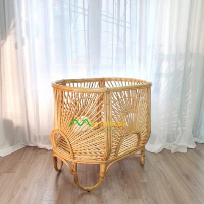 Vintage Rattan Baby Crib (Natural Rattan, Deep Crib Design, W100×D65×H90cm)