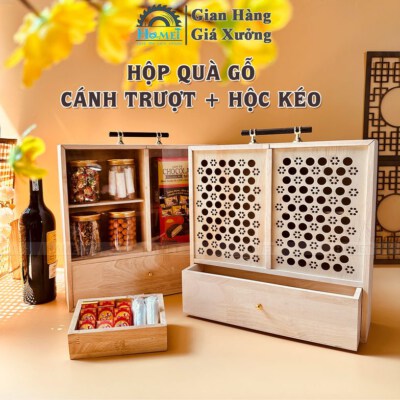 Sliding Door Mini Cabinet Wooden Tet Gift Box (Drawer, Clear Mica Option)