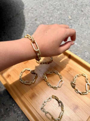 Handcrafted Gold-Chain Style Buffalo Horn Cuff Bracelet