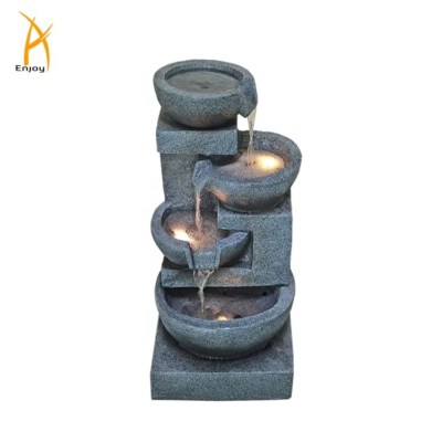 4-Tier Decorative Resin Water Fountain (Handmade, Weather-Resistant, With Water Pump & Light)
