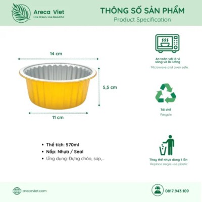 Premium Small Round Aluminum Food Container (570ml, Recyclable, Lid/Seal Options)