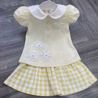 Yellow Blossom Checked Dress Set
