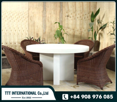Round Cross-Base White Concrete Dining Bench (Concrete Seating, Project Use, Made In Vietnam)