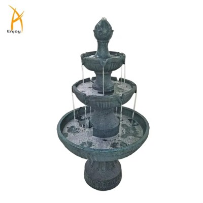 Patio Decoration 3-Tier Polyresin Water Fountain (Handmade, Weather-Resistant, With Water Pump & Light)