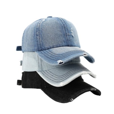 Adjustable Curved Brim 6-Panel Waterproof Baseball Cap (100% Cotton, Denim Fabric, Metal Buckle, Custom Embroidered Logo)