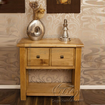 Victoria Console Table (American Oak Wood, 2 Drawers, 1 Shelf, 70cm)