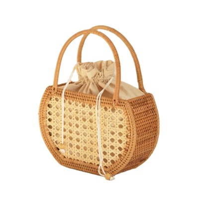 Túi Biển Đan Rattan Chống Nước Hình Tròn Handmade Với Lớp Lót Cotton
