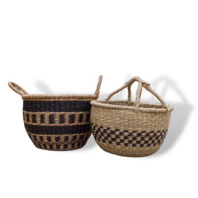 African-Style Seagrass Storage Basket With Metal Ring Handle