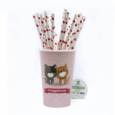 Heart Printed Paper Straw (3-Ply EU Virgin Paper, Individually Wrapped, 197mm, 6/8/12mm)