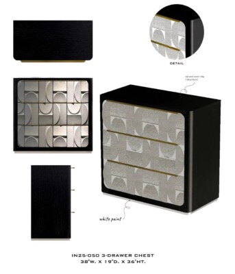 Modern 3-Drawer Chest Cabinet (Oak Veneer, Wood & Metal, Black)