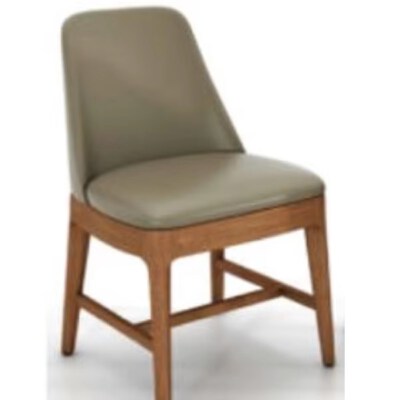Modern Minimalist Dining Chair (Oak Frame Wrapped With Fabric/PVC, Cushioned Seat, Grey, Made In Vietnam)