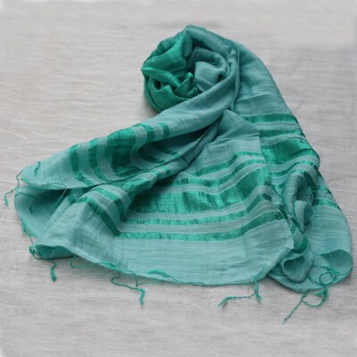 Hand-Drawn Tropical Floral Pure Silk Long Scarf