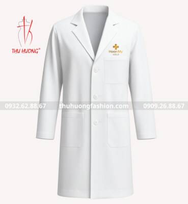 Áo choàng phòng thí nghiệm y tế tay dài, cổ ve