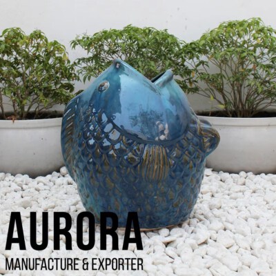 Glazed Ceramic Fish-Shaped Planter (Classic, Blue Glazed, Custom Logo)