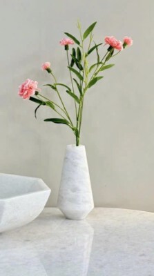 Crystal White Marble Flower Vase (BH03, Natural Marble, Vietnam Origin)
