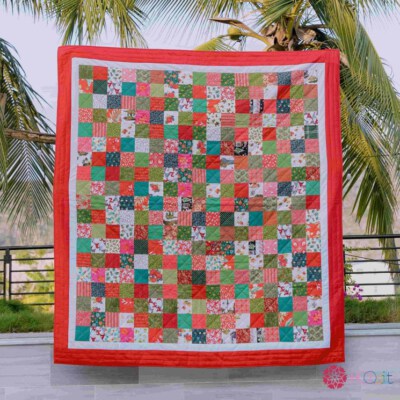Christmas Square Quilted Blanket Set (100% Cotton Fabric, Polyester Batting, Diagonal Quilting)
