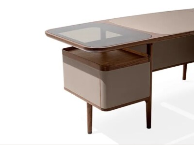 Baron Executive Office Desk (Ash Wood, Simili-Wrapped Top & Drawer, DE803)