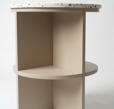 Modern 2-Drawer Side Table With Marble-Look Top (Eco-Friendly, Rubberwood & MDF With Oak Veneer, Greige)