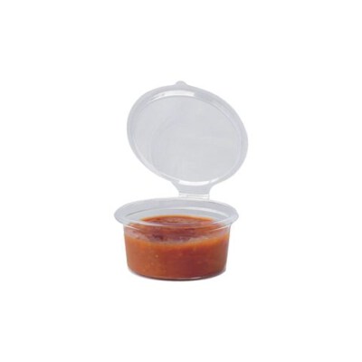 PET Sauce Cup With Hinged Lid (2oz, Clear, Food-Grade PET)