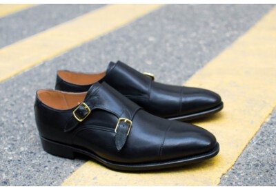 Black Monk Double Monk Strap Shoes U1105 (Handmade, French Calf Leather, Stitched Leather Sole)