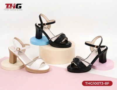 High-Heel Sandals THG10073 (Microfiber, 8 Cm Heel, Black/Beige, Size 35-39)