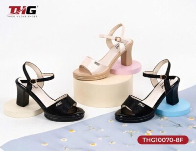 High-Heel Sandals THG10070 (Microfiber, 8 Cm Heel, Black/Beige, Size 35-39)