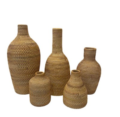 Outdoor Vintage Handcrafted Rattan Vase & Planter Cover