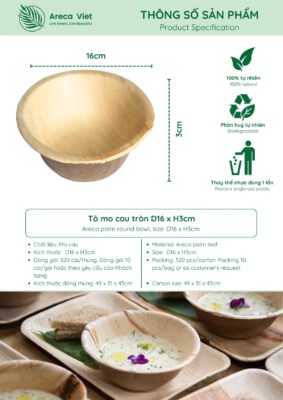 Round Areca Palm Bowl (Biodegradable, Natural Areca Sheath, Ø16×3cm)