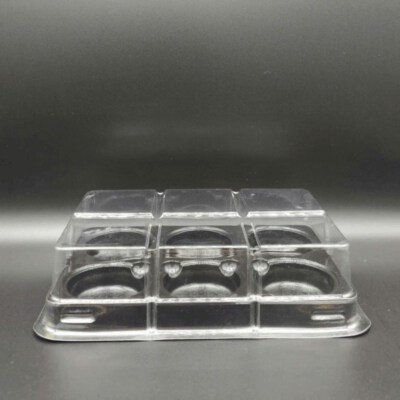 HD332 6-Cavity Dessert Box (Clear PET Lid, Black PET Base, Snap-Fit, Stackable)