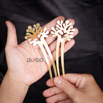 Handcrafted Coral-Shaped Buffalo Horn Hair Fork