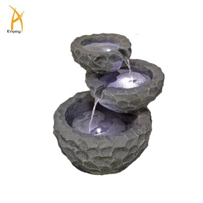 Three-Tier Resin Garden Water Fountain (Handmade, Weather-Resistant, With Water Pump & Light)