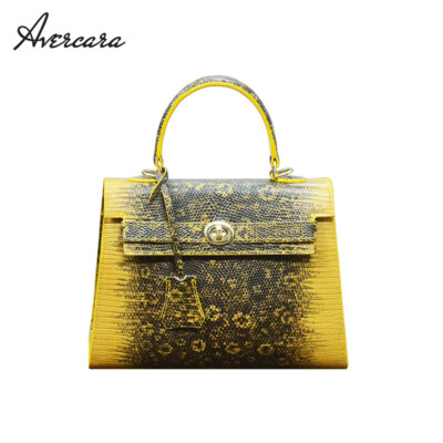 Shelly Handbag A1403 (Yellow Lizard-Embossed Goat Leather, 2 Carrying Styles)