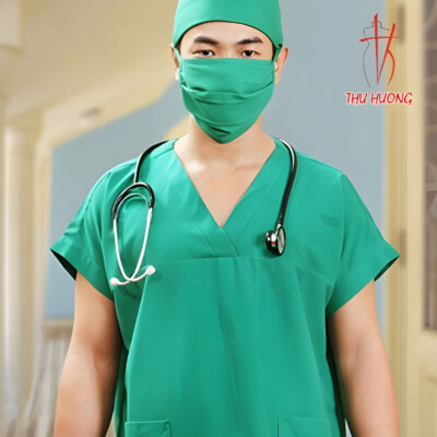 Bộ đồng phục phòng mổ áo cổ V, tay ngắn