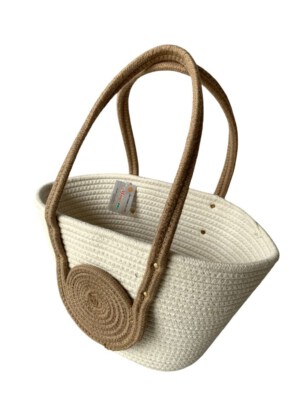 Handmade Cotton Rope Basket Tote – Eco-Friendly Woven Storage Bag (Oval, Mix Color)