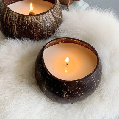 Coconut Shell Scented Candle (Eco-Friendly, Handmade, Natural Coconut Shell)