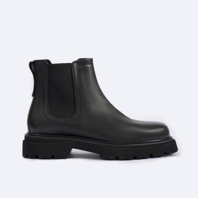 Men’s Chunky-Sole Leather Chelsea Boots (Cow Leather, Black, Sizes 38–43)