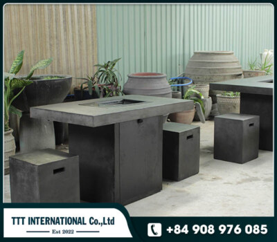 BBQ GRC Table Set (Lightweight Concrete, Table And Seats, Modern Industrial).