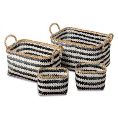 Bamboo Basket 002 (Handwoven Bamboo, Black/White Pattern, Custom Size)