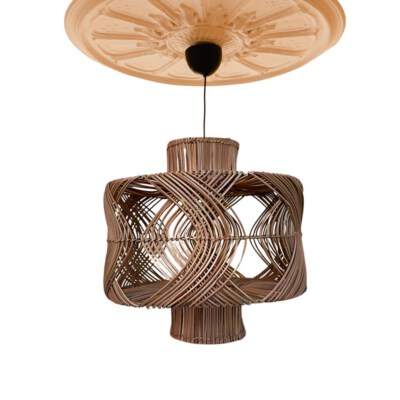 Spherical Rattan Pendant Lampshade With Iron Frame