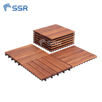 Acacia Wood Decking Tiles 6-Slat (Golden Teak Finish, Interlocking)