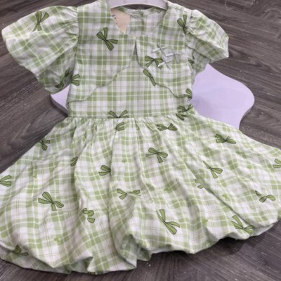 KIVIA Green Check Bow Girl Dress