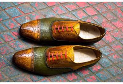 M12 Oxford Shoes (Smooth & Grained Leather Mix, Perforated Toe, Stitched Leather Sole)