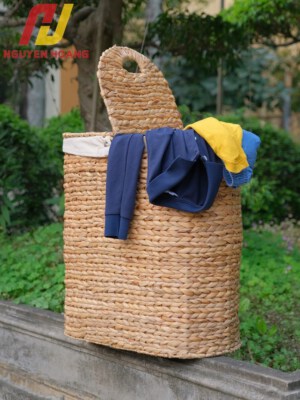Giỏ Đựng Quần Áo Di Động Bằng Cỏ Biển Và Cây Lục Bình Với Tay Cầm Tích Hợp (Được Dệt Thủ Công, Kích Thước Tùy Chỉnh)